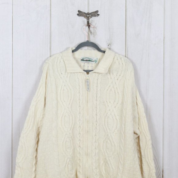 ARAN CRAFTS Merino Wool Full Zip Knit Sweater Sz L - Picture 2 of 12